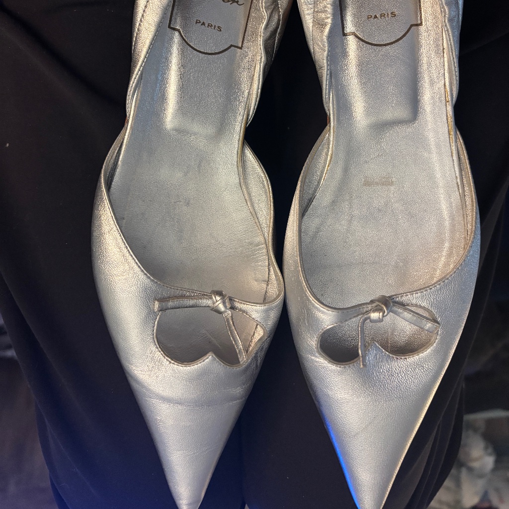Roger Vivier Silver D’orsay Pointed Flats